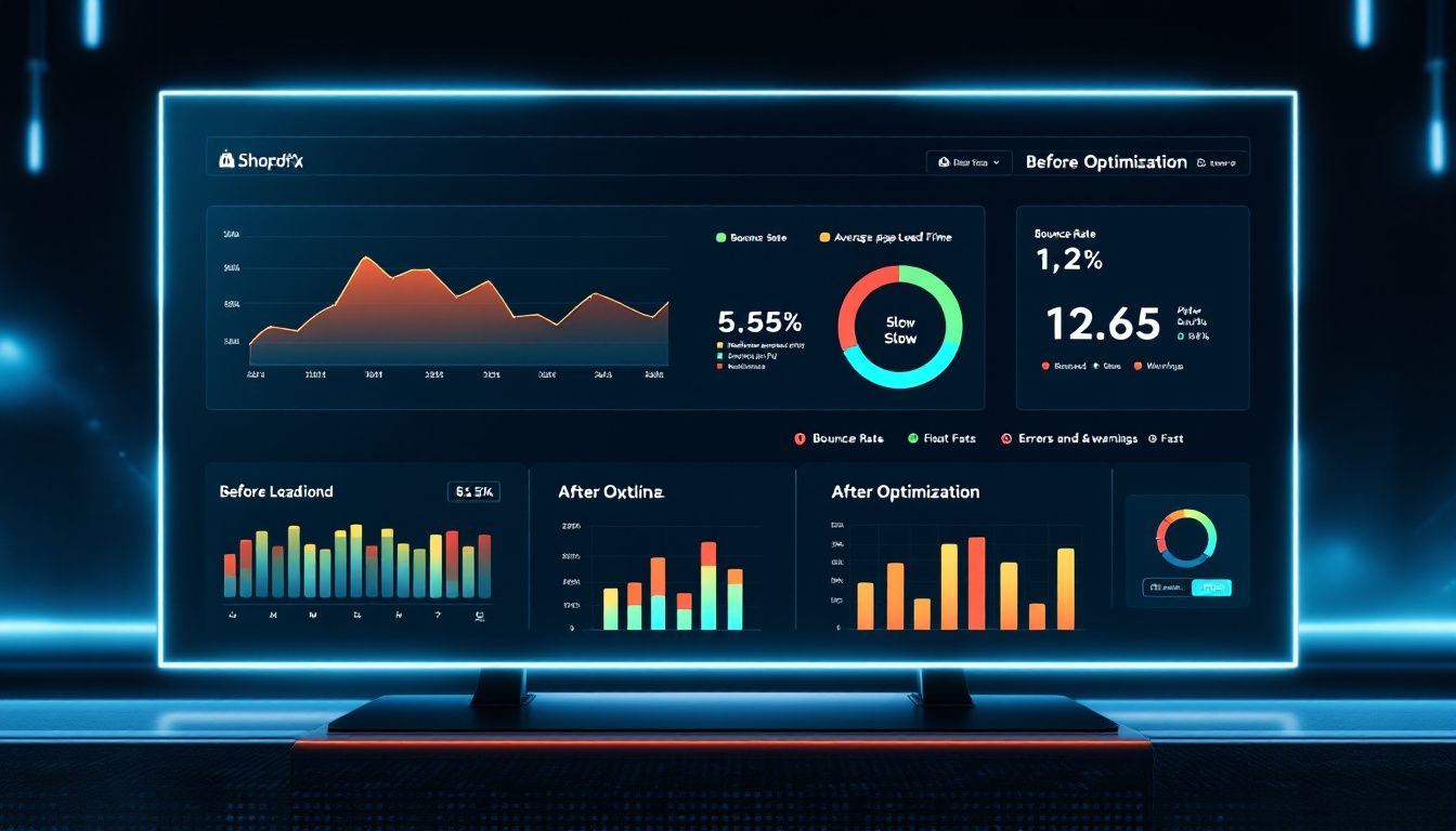 A comparison of site speed before and after optimization for a Shopify store.